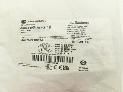 Allen Bradley 440N-Z21SS2J SensaGuard Interlock Switch 6" Lead 5 Pin Micro M12