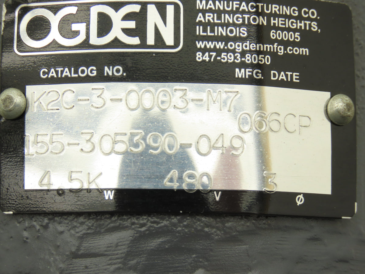 Ogden K2C-3-0003-M7 Flanged Immersion Heater 4.5kw 480V 3PH 12"Tubes 6"OD