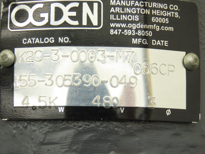 Ogden K2C-3-0003-M7 Flanged Immersion Heater 4.5kw 480V 3PH 12"Tubes 6"OD