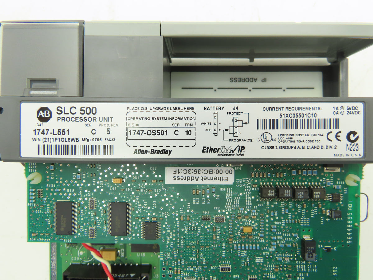 Allen Bradley 1747-L551 Series C SLC 5/05 Processor Unit with Ethernet/IP Rev 5