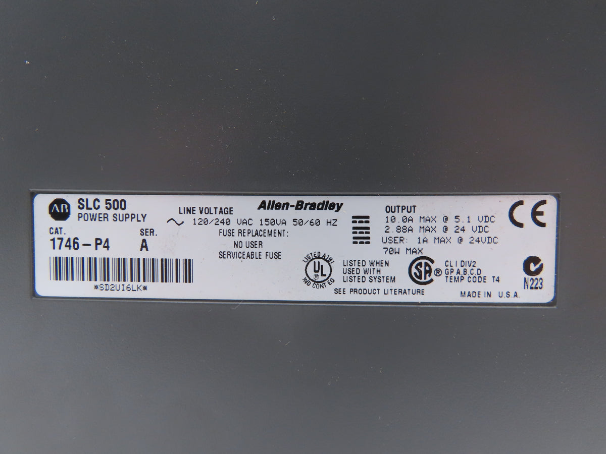 Allen Bradley 1746-P4 24VDC SLC 500 PLC Power Supply Series A 120/240VAC