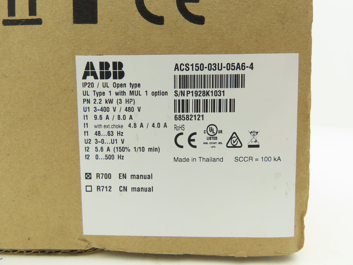 ABB ACS150-03U-05A6-4 Micro Drive 2.2 kW 3 HP 400/480V 3Ph Frequency Converter