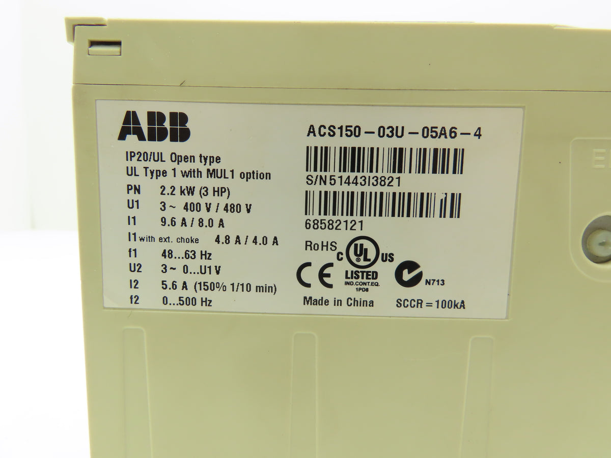 ABB ACS150-03U-05A6-4 Micro Drive 2.2 kW 3 HP 400/480V 3Ph Frequency Converter
