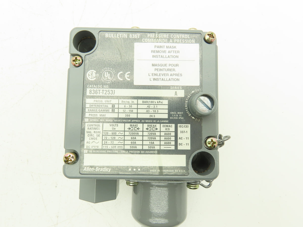 Allen Bradley 836T-T253J Pressure Control Switch 12-150PSI 120-600VAC 115-600VDC