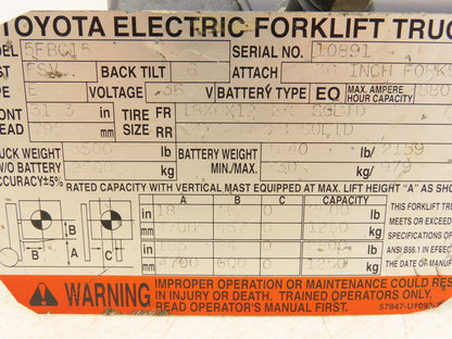 Toyota 65551-20541-71 Forklift Hydraulic Mast Tilt Cylinder Removed From 5FBC15