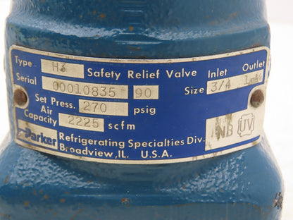 Parker H3 Safety Relief Valve 90/270 PSI 2225 SCFM 3/4" Inlet 1.25"NPT Outlet
