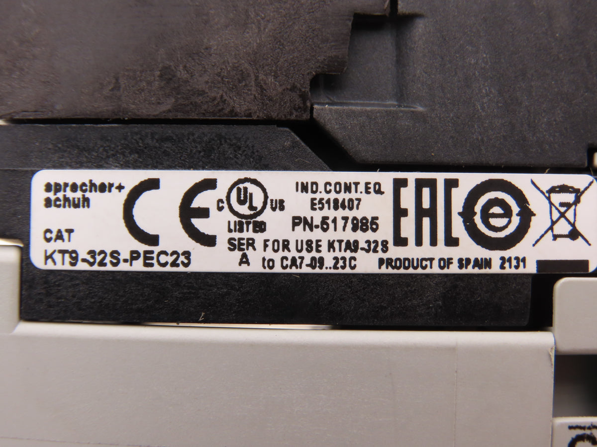 Sprecher + Schuh KTA9-32S-10A CA7-12E-10 Combo Starter 6.3-10A 600V 3Ph 24V Coil