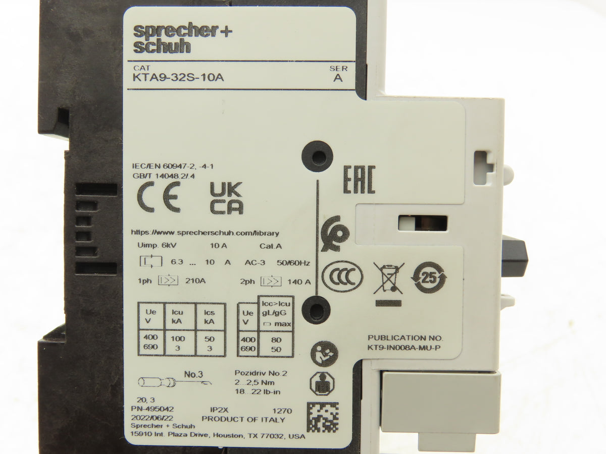 Sprecher + Schuh KTA9-32S-10A CA7-12E-10 Combo Starter 6.3-10A 600V 3Ph 24V Coil