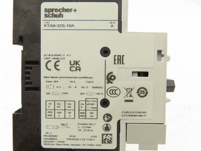 Sprecher + Schuh KTA9-32S-10A CA7-12E-10 Combo Starter 6.3-10A 600V 3Ph 24V Coil