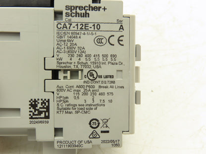 Sprecher + Schuh KTA9-32S-10A CA7-12E-10 Combo Starter 6.3-10A 600V 3Ph 24V Coil