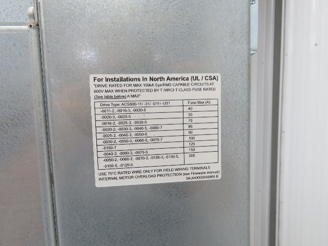 ABB ACS800-U11-0025-5 Variable AC Drive VFD 25Hp 34A 480V 3PH