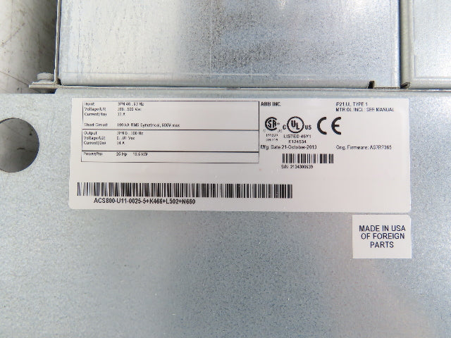 ABB ACS800-U11-0025-5 Variable AC Drive VFD 25Hp 34A 480V 3PH