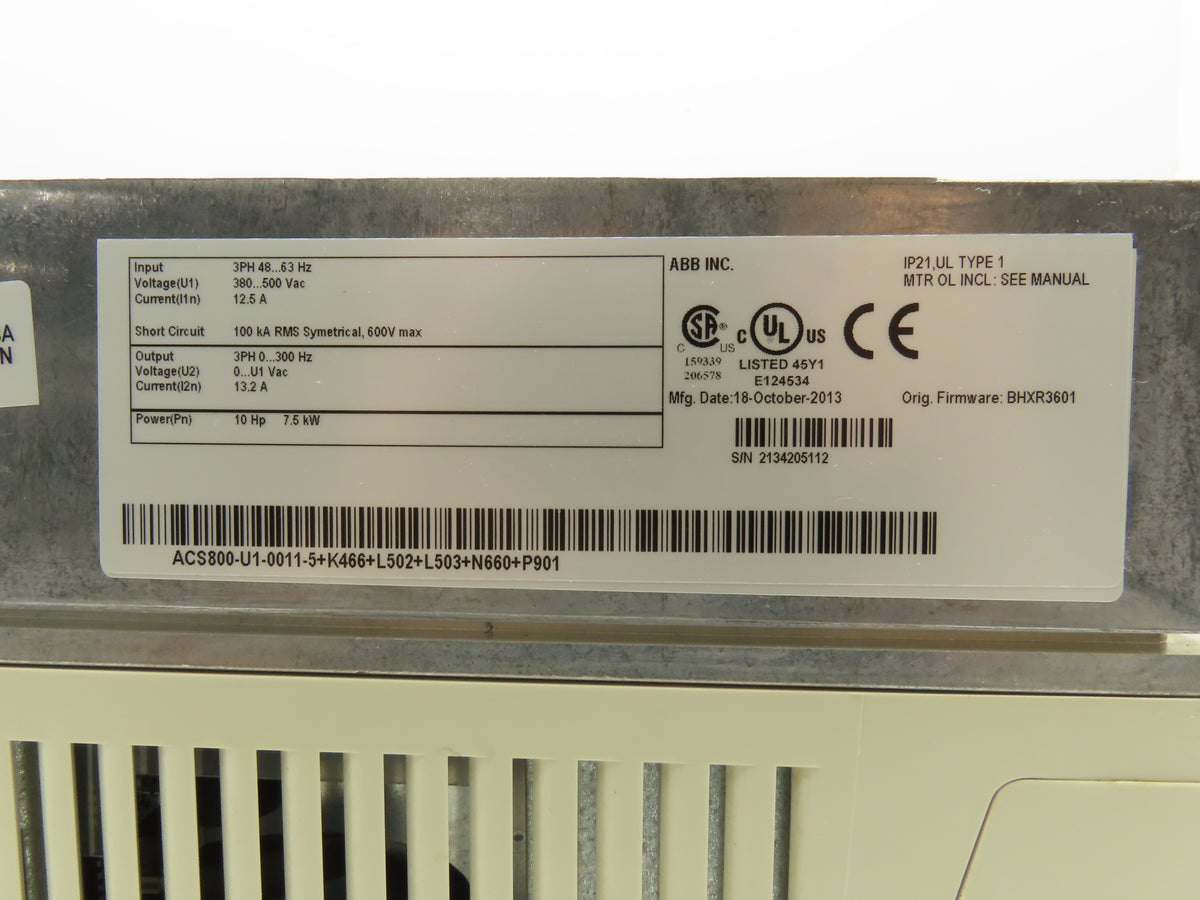 ABB ACS800-U1-0011-5 Variable Speed AC Drive VFD 7.5kw 10Hp 480V 3PH