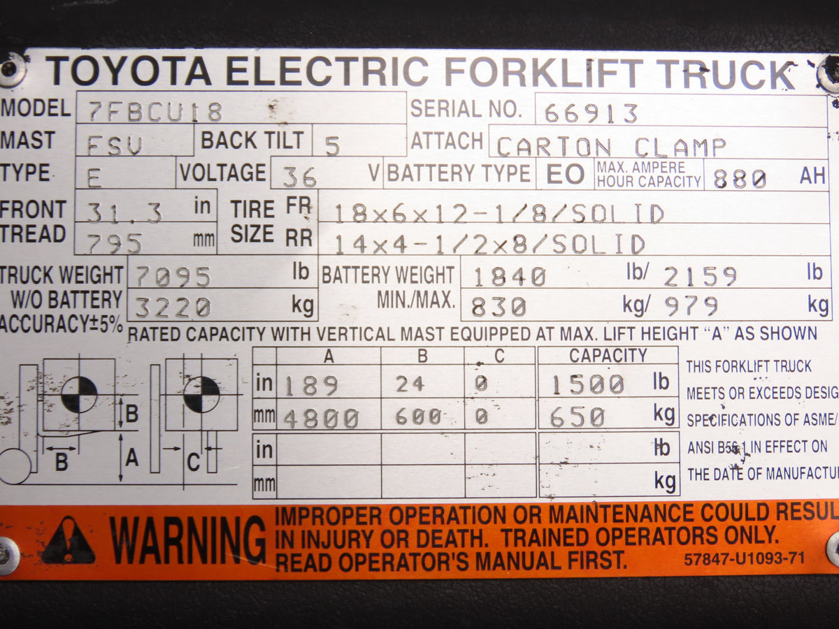 Toyota 17A089 Electric Forklift Lighting Switch Control OEM 7FBCU18