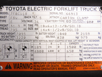 Toyota 17A089 Electric Forklift Lighting Switch Control OEM 7FBCU18