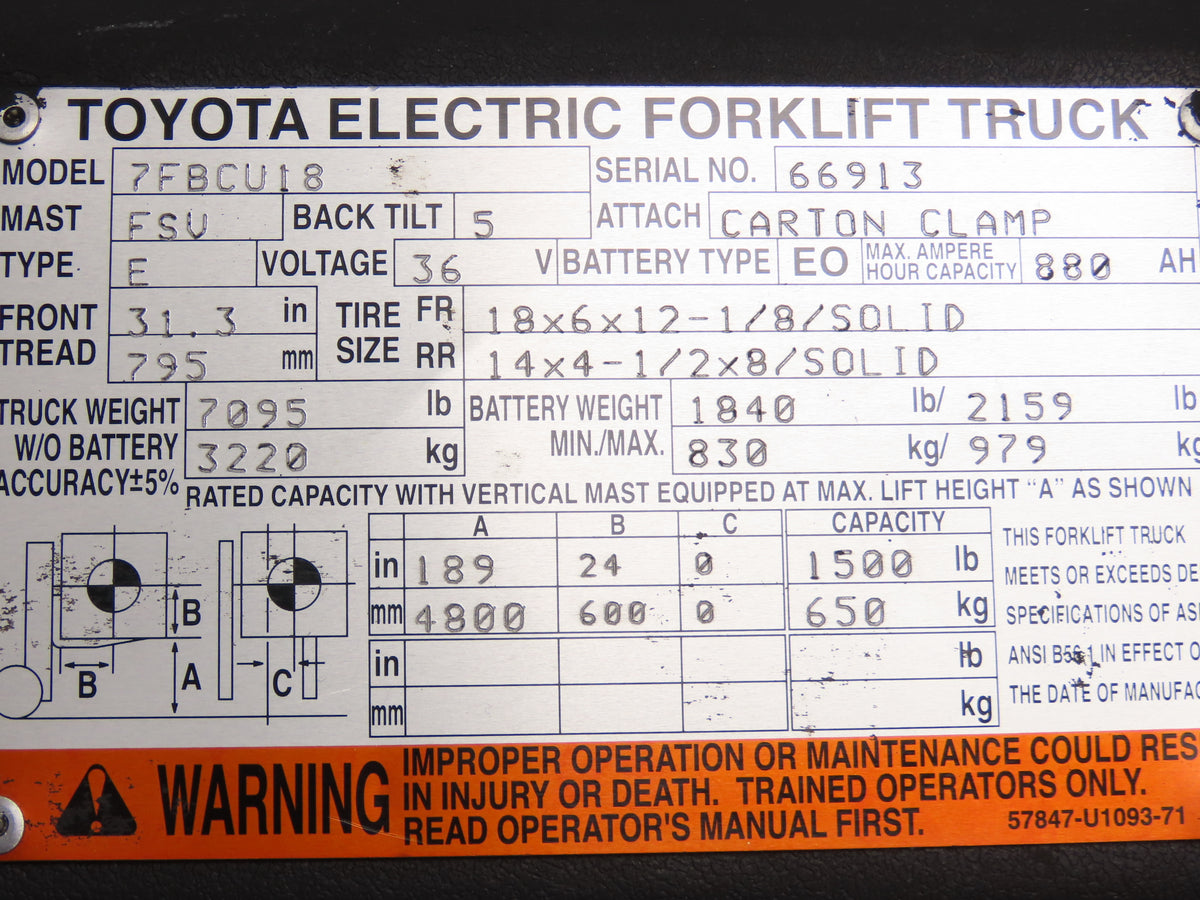 Toyota 17B377 Electric Forklift Directional Control Switch Off 7FBCU25