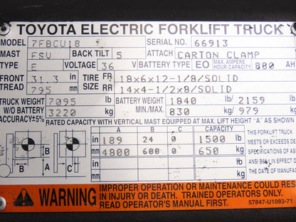Toyota 17B377 Electric Forklift Directional Control Switch Off 7FBCU25