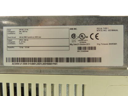 ABB ACS800-U1-0009-5+P901 Variable Speed AC Drive VFD 5.5kw 7.5Hp 480V 3PH
