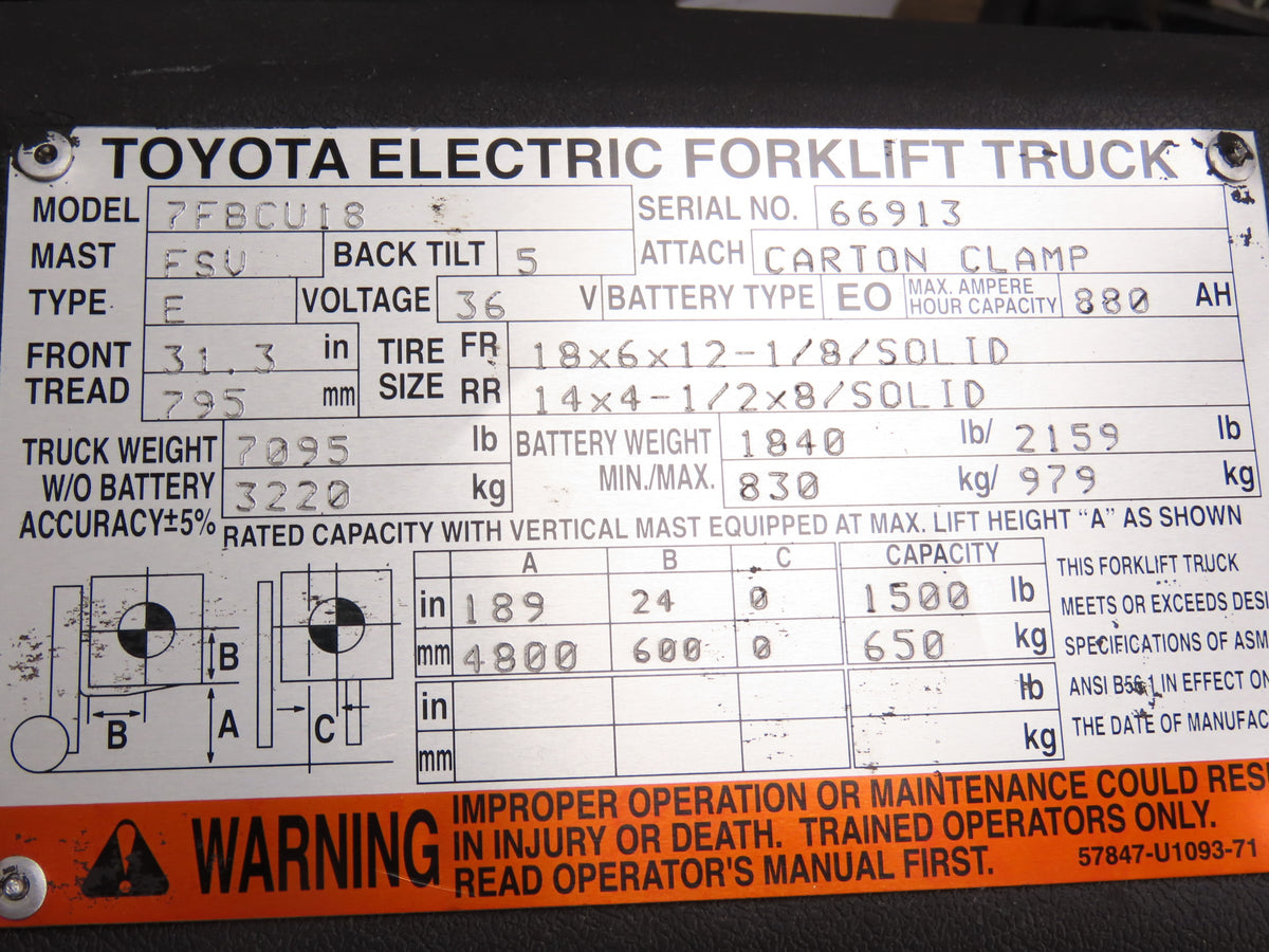 Toyota Electric Forklift Steering Wheel With Column Removed From 7FBCU18