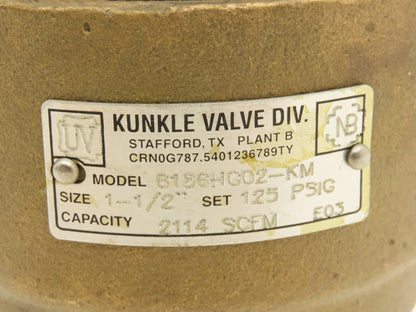Kunkle 6186HG02-KM Bronze Pressure Relief Valve 125 PSI 2114 SCFM 1-1/2" NPT