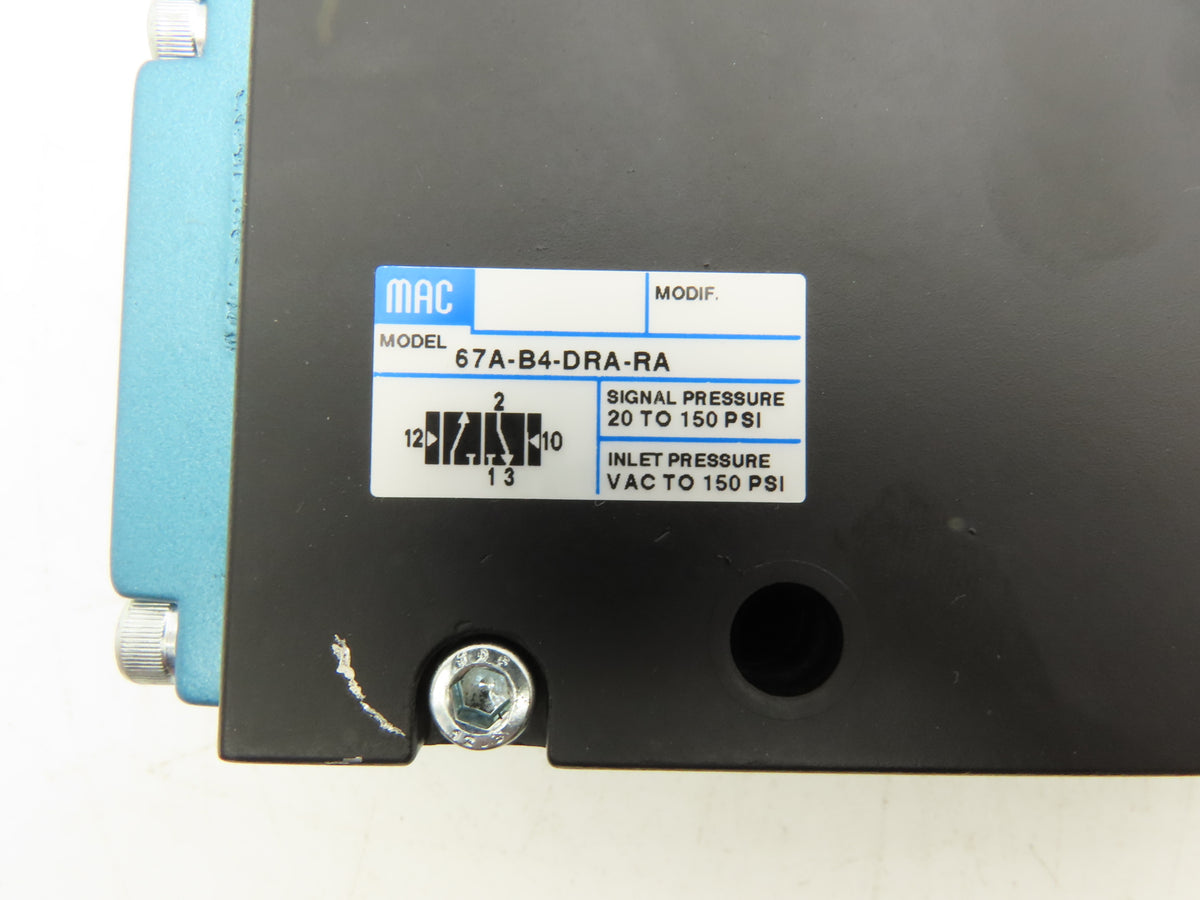 Mac 67A-B4-DRA-RA Remote Air Pneumatic Valve 3/2-Way 1" NC Series 67 20-150PSI