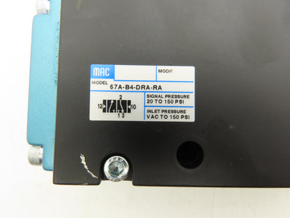 Mac 67A-B4-DRA-RA Remote Air Pneumatic Valve 3/2-Way 1" NC Series 67 20-150PSI