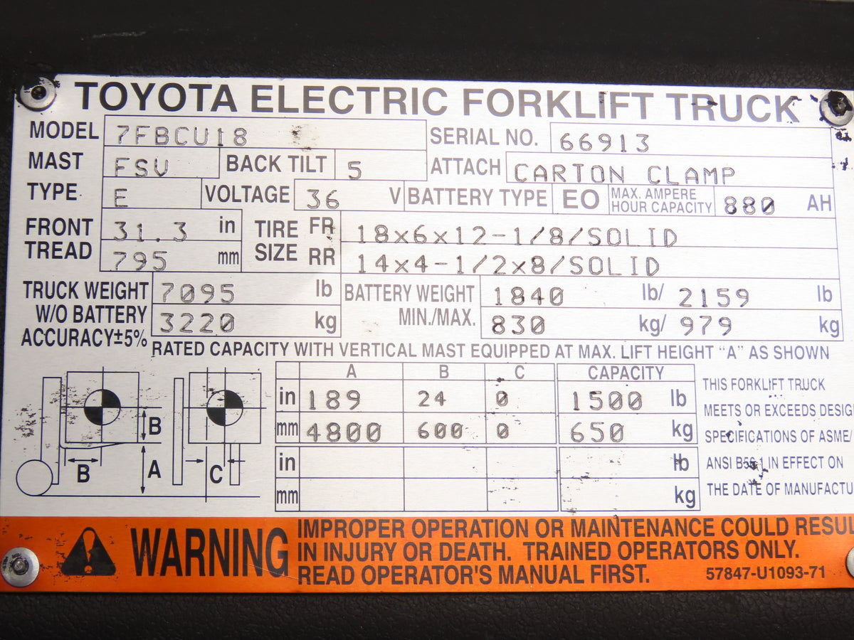 Toyota 24710-11443-71 Forklift AC Motor Drive Controller CPU Module Off 7FBCU18