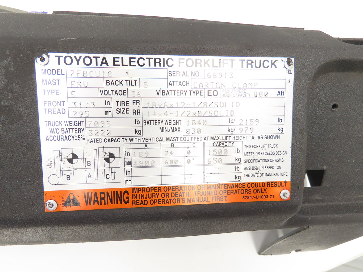 Toyota 65520-U2201-71 Forklift Hydraulic Mast Tilt Cylinder Removed From 7FBCU18