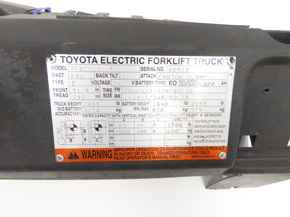 Toyota 65520-U2201-71 Forklift Hydraulic Mast Tilt Cylinder Removed From 7FBCU18