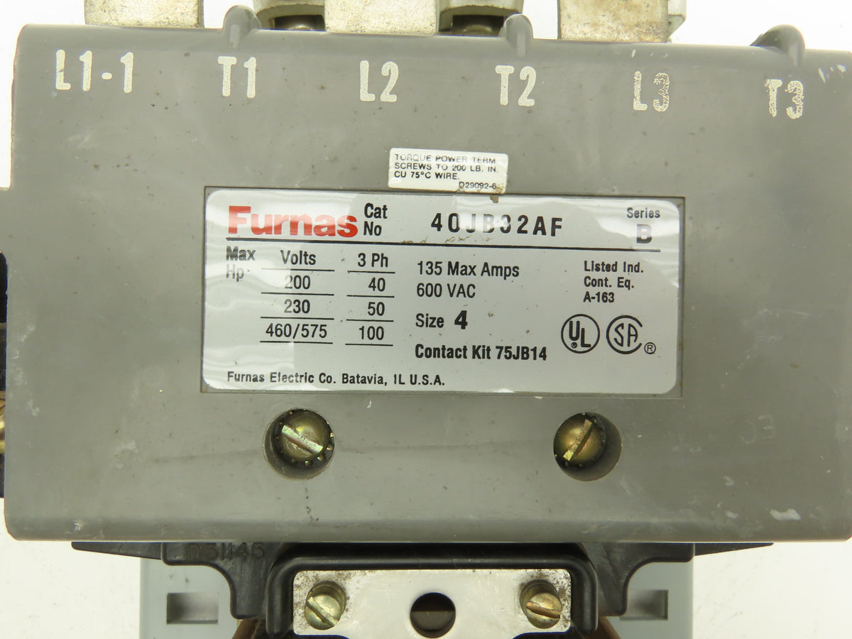 Furnas 40JB32AF Motor Starter 135A 200/230VAC/575VAC 3ph 40/50/100Hp NEMA 4