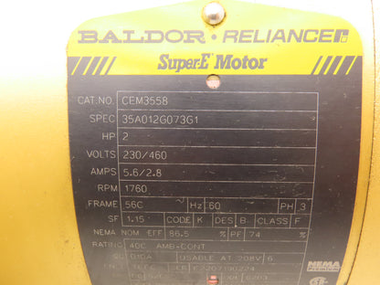 Baldor CEM3558 Super-E AC Motor 2Hp 1760rpm 230/460V 3PH 56C TEFC