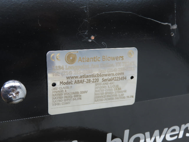 Atlantic ABAF-28-220 Tube Axial Blower Fan 28" 11654CFM 3.2Hp 220V 1PH Explosion