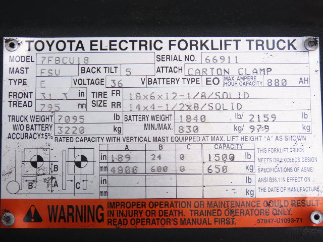 Toyota 24710-11443-71 Forklift AC Motor Drive Controller CPU Module Off 7FBCU18