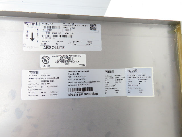 Camfi 01XH-21236Z12-CD-3-C-A-5B-0/00 855211367 HEPA Air Panel Filter 21x36x12"