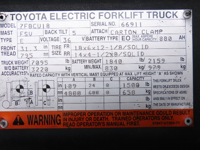 Toyota 17A089 Electric Forklift Lighting Switch Control OEM 7FBCU18