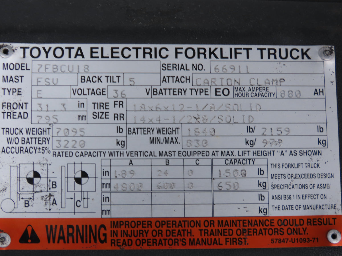 Toyota Electric Forklift Steering Wheel With Column Removed From 7FBCU18