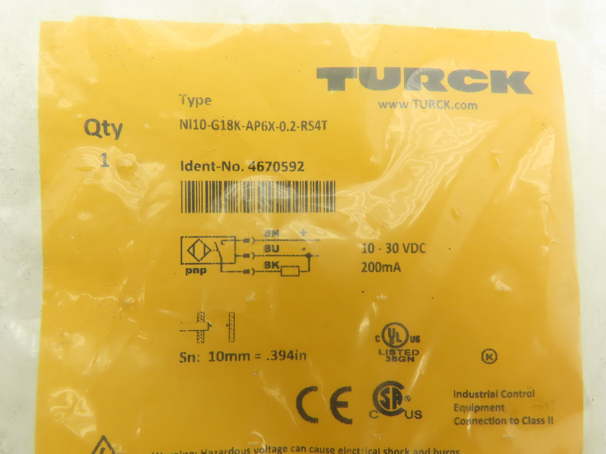 Turck NI10-G18K-AP6X-0.2-RS4T Proximity Switch M18 x 1 DC 3-Wire 10-30 VDC