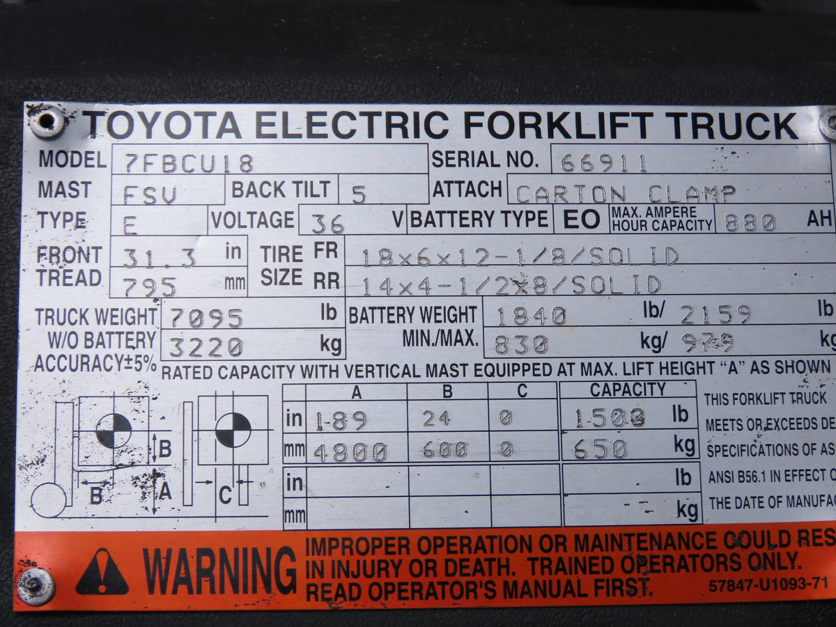 Toyota 65520-U2201-71 Forklift Hydraulic Mast Tilt Cylinder Removed From 7FBCU18