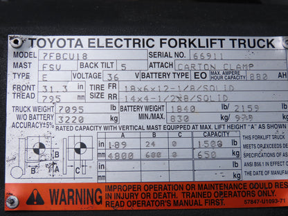 Toyota 65520-U2201-71 Forklift Hydraulic Mast Tilt Cylinder Removed From 7FBCU18