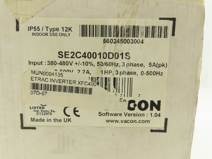 Vacon ETRAC XFC400 Variable Speed / Frequency Inverter Drive  1HP 380-480V VFD
