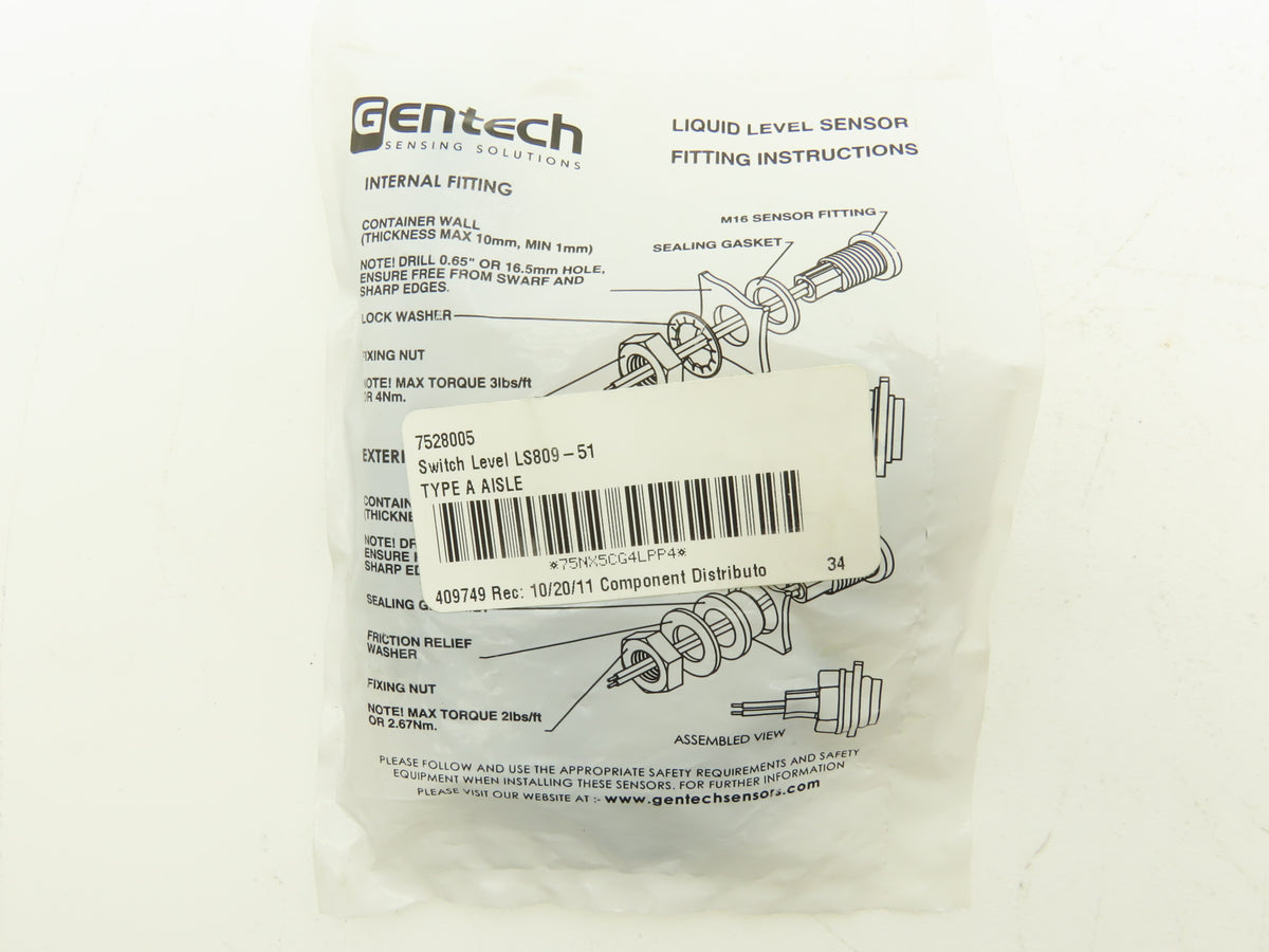Gentech LS809-51 M16 Liquid Level Sensor Float Switch SPST250 VAC / 200 VDC, 1 A