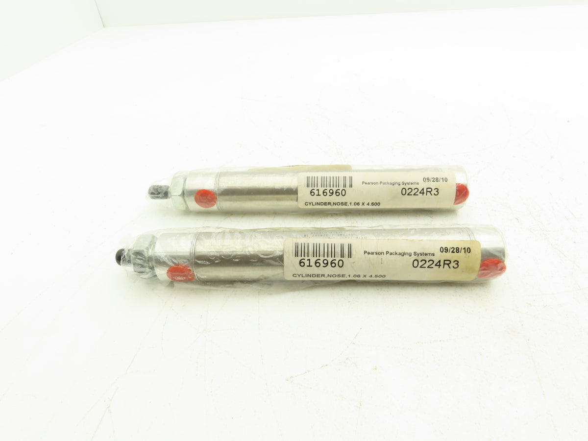 Pearson 616960 Pneumatic Cylinder 1" Bore 4-1/2" Stroke 2 Way Nose Mt Lot of 2