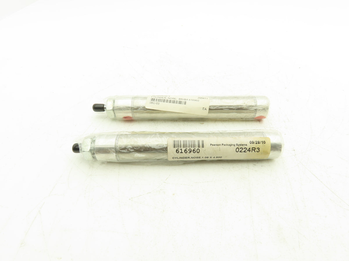 Pearson 616960 Pneumatic Cylinder 1" Bore 4-1/2" Stroke 2 Way Nose Mt Lot of 2