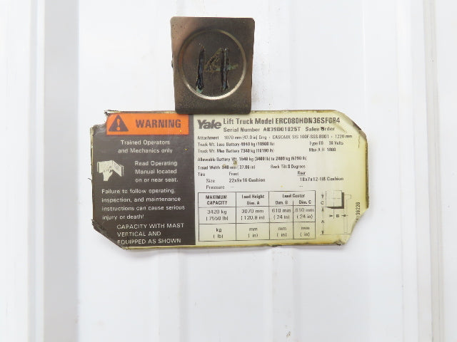 Yale 8500841 Forklift Mast 2 Stage 3 Lever 120.9" Lift 7550lb Class 3 Off ERC080