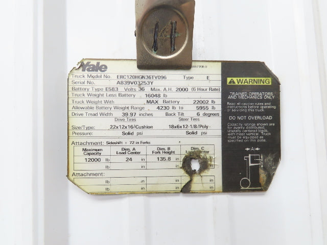 Yale 8500812 Forklift Mast 2 Stage 3 Lever 135.8" Lift 12000lb Class 4 READ