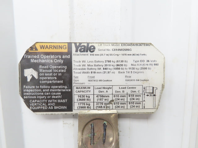 Yale 8500801 Forklift Mast 2 Stage 3 Lever 120" Lift 3900lb Class 2 Off ERC040
