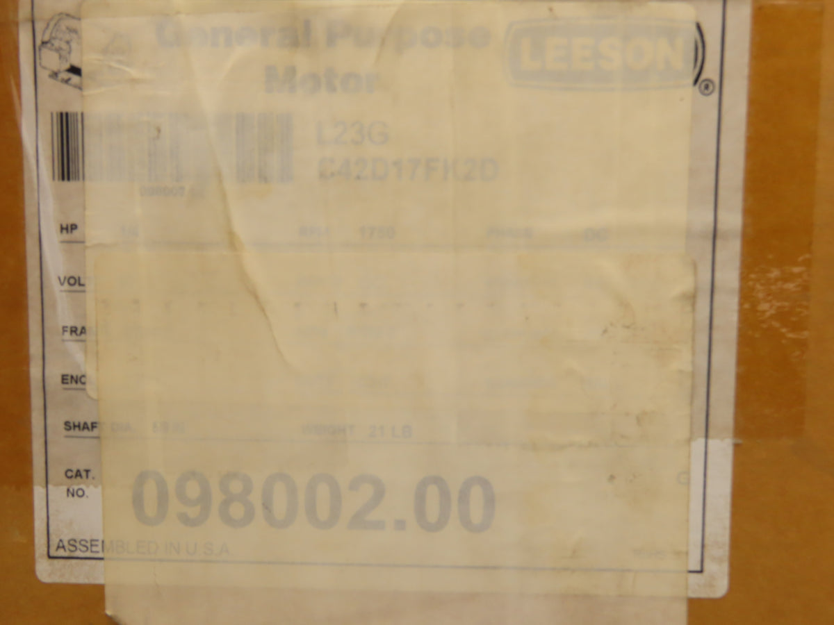 Leeson 098002.00 C42D17FK2D 90V DC Motor 1/4Hp 1750rpm 56C TEFC Permanent Magnet