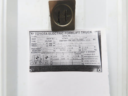 Toyota 7FBCU18 Electric Forklift Mast 4 Lever 3-Stage 189" Lift 4800lb Class II