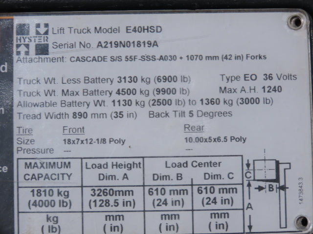Nacco 4007647 Control Handle Joystick Removed From E40HSD Stand On Forklift