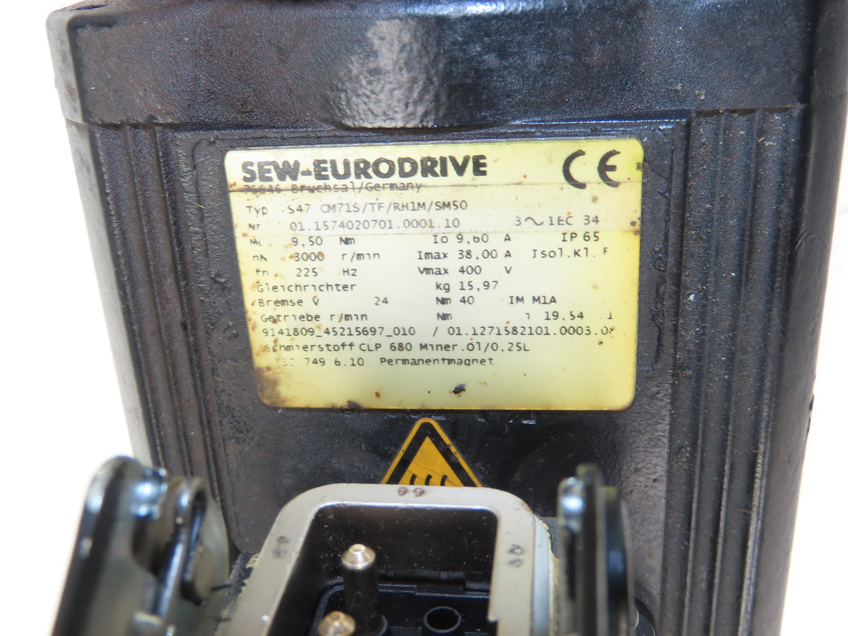 Sew Eurodrive S47 CM71S/TF/RH1M/SM50 Servo Gear Motor 400V 3PH 9.5Nm 19.54 Ratio
